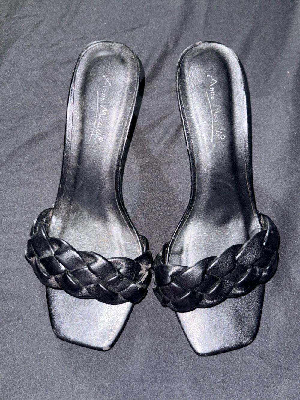 Anne Michelle Black Braided Slide Mules